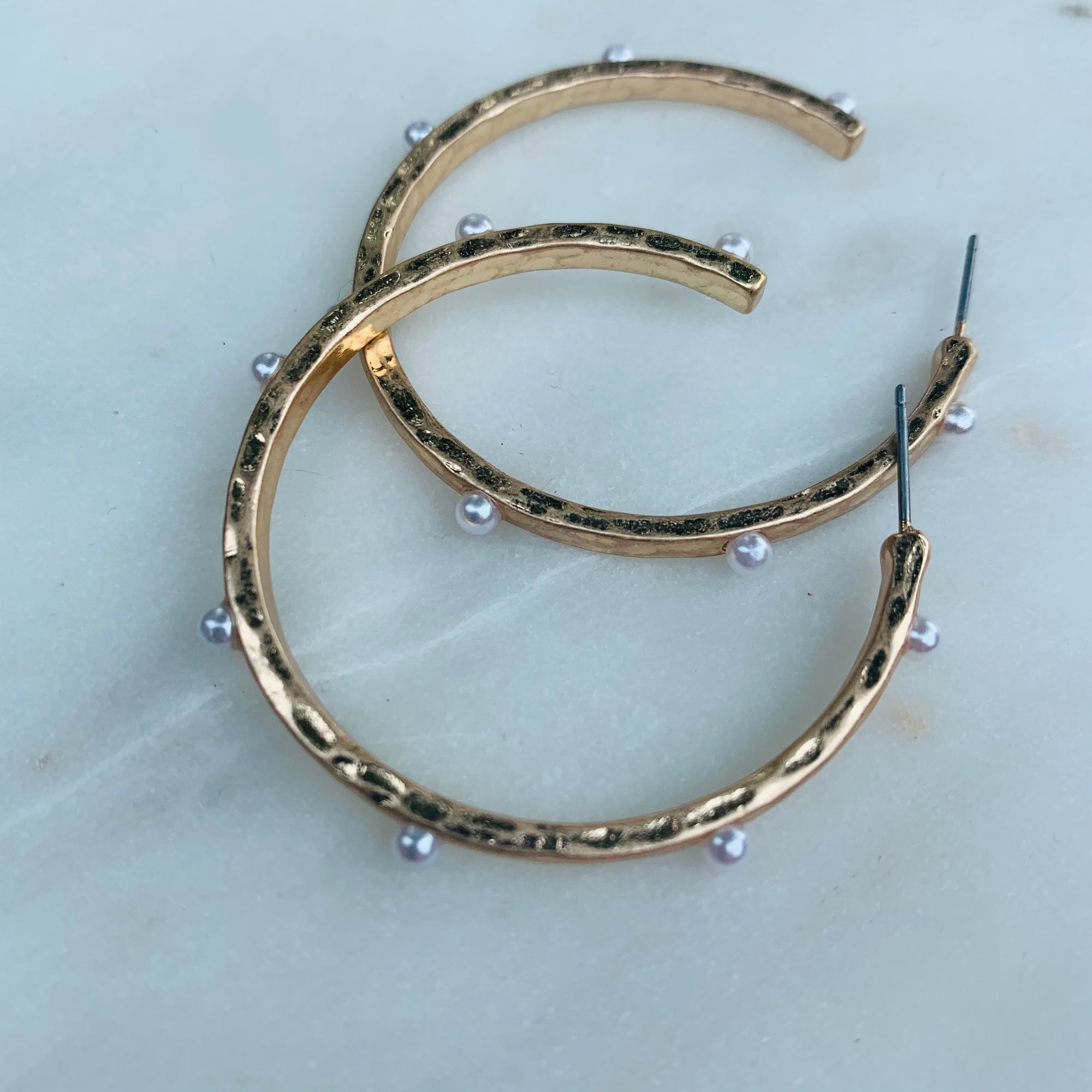 Gilded Pearl Hoop Earrings